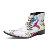 Fashion Luxury Men's Shoes Boots Lace-up Color Leather Ankle Boots for Men Zip Party/Wedding Shoes Men Big size