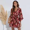 Casual Dresses 2023 Summer Women Ruffles Dress V Neck Three Quarter Sleeve Plus Size Print Boho Mini Beach Ladies Party Vestidos