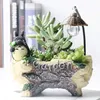 Planters Pots Mini Rockery Flowerpot med glödlampa Belysning Cartoon Harts Succulent Planter Bonsai Storage Pot Gardening Supply 230508