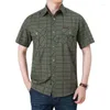 Hommes chemises décontractées mode coton été hommes grande taille 5XL Plaid manches courtes col rabattu Style militaire mâle vêtements