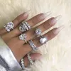 Cluster Rings SIX Style Band Set 925 Sterling Silver Wedding Engagement Cocktail Simulated Diamond For Women Jewelry Wholesale