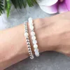 Link Bracelets MG0938 6 Mm White Moonstone And Silver Plated Beaded Bracelet Set Healing Crystals Birthstone Mala