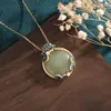 Pendant Necklaces China Style Classical Necklace Accessories Enamel Painted Inlaid Green Hetian Jade Retro Women Jewelry 22 28cm