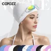 Swimming caps Copozz Elastic Silicon Rubber Waterproof Protect Ears Long Hair Sports Swim Pool Hat Free size Swimming Cap for Men Women Adults 230508