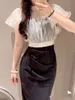Tvådelad klänning Kuzuwata Japanese Summer Conjunto Femenino Ruffled Perspective Toppat Slim Midje Strap Womens Peice Set 230508