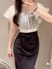 2 피스 드레스 kuzuwata 일본어 여름 Conjunto Femenino 주름 장식 관점 Topleated Slim Waist Strap Womens Peice Sets 230508