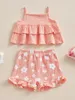 Clothing Sets Born Baby Girl Clothes Solid Color Ruffle Sling Vest Tops And Elastic Waist Floral Print Shorts 2Pcs Outfits