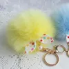 Keychains Mooie donzige oorbont Kok Key Ketting Wave Point Bow-Knot Pompom Artificial Keychain Dames Autobagring