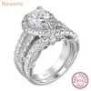 Solitaire ring zij 925 sterling zilveren bruiloft verlovingsringen set voor vrouwen peer ovaal geslepen AAAAA CZ imitatie diamant bruidssieraden 230508