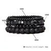 Kedja mode natursten pärlor män armband flerskikt svart lava onyx charm punk armband kvinnliga smycken par gåva 230508