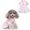 Chien Vêtements Rose Jaune Bandes Robe Princesse Coton Arc Noeud Jupe Fleur Tulle Robes Pour Petits Chiens D'été Pet Vêtements Chihuahua PugDog