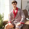 Męska odzież snu letnia sukienka do kąpieli z szortami Mężczyźni Pikamas pijama satynowa szlafrok z długim rękawem