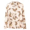 Women's Blouses Spring Summer Women Real Silk Shirt Fashion Long Sleeve Blouse Elegant Women's Print Womens Casual Tops Female Clothing