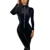 Jumpsuits voor dames rompreren lange mouw jumpsuit herfst mode sexy slanke ritssluiting uit één stuk broek bodysuit stevige kleur fluweel