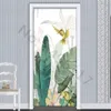 Other Decorative Stickers 3D Green Palm Leaf Door Sticker Self Adhesive P o Wallpaper For Bedroom Entrance Poster Furniture Decal Home Design Cover 230508