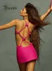 Casual Dresses VC Woman Sexy Bow Backless Design Cut Out Sleeveless Hot Pink Halter Party Club Wear Cocktail Bandage Mini Dress Vestidos Z0506