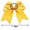 Hårtillbehör 7 "läder baseboll cheer bow för tjej barn handgjorda glitter softball cheerleading med hästsvanshållare