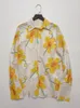 Damenblusen 2023 Herbst und Winter Revers Gelb Blumendruck Damen Casual Langarm Shirt Top