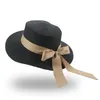 Stikte rand hoeden emmer hoed strand zomer rietje voor vrouwen platte top lint bowknot elegante luxe sombreros de mujer 230508