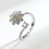 Anneaux de mariage Vintage rotatif fleur de marguerite pour les femmes en acier inoxydable bague de fiançailles Bijoux cadeau Bijoux Femme