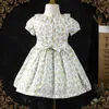 Kids girls handmade floral smocked dresses summer 2023 toddler girl flower smock dress for party wedding baby elegant outfit G1218