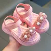 Sandales princesse fleurs filles sandales été perle sandales solides pour enfants semelle souple chaussures antidérapantes enfants chaussures de plage