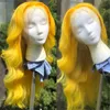 Sentetik peruklar Vücut Dalga Dantel Ön Sarı Renkli Cosplay Peruk Kadınlar İçin Uzun Dalgalı Yüksek Sıcaklık Elyaf Saç