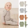 Kleidungsstücke Synpos Frühlingsfantes Säugling gestreiftes Pyjama Kleidung Set Baby Girl Solid Farbe Langarm Tops Hosen - Boy -Outfit 6-36 Monate