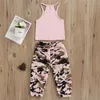 Sets Suits 1 6Y Kids Girls Summer Clothes Sets Baby Letter Printed Sleeveless Loose Camo Pants Outfits Children Streetwear 230508