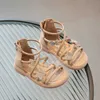 Sandals 2023Summer New Back Zipper Girls Sandals Rhinestone Butterfly Soft Sole Shoe Simple Princess Shoe Girls Shoe