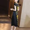 Casual jurken Summer Office Lady Patchwork O-Neck Midi Dress Women kleding Temperament Losse Loose Ladies Floral