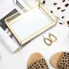 Organisatie Nordic Retro Storage Tray Gold Rectangle Glass Make -up Organisator Tray Dessert Plate Sieraden Display Home Kitchen Decor