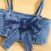 Sets pakken 1 6y kinderen meisjes zomerkleding set baby spaghetti riem bowknot denim tops shorts rokken kinderen kinderen mode -outfits 230508