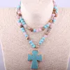 Hänge halsband bohemiska smycken mode multi färg naturlig semi ädelsten kors halsband