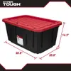 ハイパータフな27ガロンの積み重ね可能なスナップ蓋プラスチック保管ビン容器、赤い蓋付きの黒、4のセット