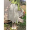 Rokken zoete Japanse eenvoudige hoge taille lange rok vrouwen beige 3d kanten bloemen midi rok vrouwelijke vintage kawaii gegolfde geplooide rok 230508