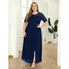 Robes grande taille col rond 4XL5XL dentelle bleu Royal en mousseline de soie lâche élégante robe de soirée Banquet bal mariage