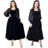 Abbigliamento etnico Abito da sera in velluto con colletto quadrato da donna vintage Elegante abito da ballo femminile africano a maniche lunghe nero a vita alta