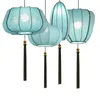 Pendantlampor Antik kinesisk stil Blue Cotton Tyg Lantern Cord Lamp E27 Droplight For TeaHouse Restaurant House