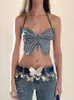 Camisoles Tanks Rapcopter Y2K Jeans Butterfly Crop Top Strap Backless Camis Blue Blue Cute Party Sweats Women Women Beach Holiday Mini Summer Tee 230508