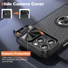 Slim Armor Triangle Design Coques de téléphone pour iPhone 13 Pro Max 13Pro 13Promax Aimant Support de voiture Anneau de doigt Béquille Couverture Protection de caméra coulissante