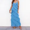 Casual Dresses Spring and Summer Sexiga rygglösa hängslen U Neck Axel Wavy Slim Side Kne Length For Women Mountain Dress