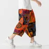 Calça masculina em estilo chinês Flores corredores de verão harém 2023 homens de bezerro de bezerro casual groch masculino capris