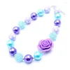 Conjunto de collar y pendientes MHS.SUN, bonitas pulseras de cuentas de rosas azules y moradas, diademas para niñas y niños pequeños, diademas de joyería gruesas