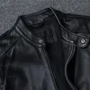 Men's Leather & Faux Top Layer Slim Fit Stand Collar Motorcycle Suit Soft Cowhide Large Size Jacket Fashion