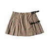 Skirts Women College Style Belt Buckle Decoration Plaid Pleated Skirt Female Girly Sweet Skirt 230508