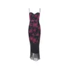 Mingmingxi bloemenprint maxi prom jurk sexy mesh celebrity avond feestjurken bodycon spaghetti strap zomer vrouwen 230508