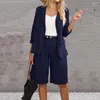 Dames Tracksuits Women Business Outfit Loose Wide Leg Cardigan Office Turn Down Collar High Taille Plus Size Lady Coat Shorts Set vrouw