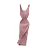 Abiti casual con scollo a V Slim Summer Sexy Knit Midi Dress Spaghetti Strap Vestido De Festa Women Party Bodycon Vestidos al ginocchio