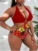 Женские купальные костюмы плюс размер 4xl купания для толстых дам распечатанные сексуальные купальники для купальников пляжная одежда для купания Bikinis 2023 Y23